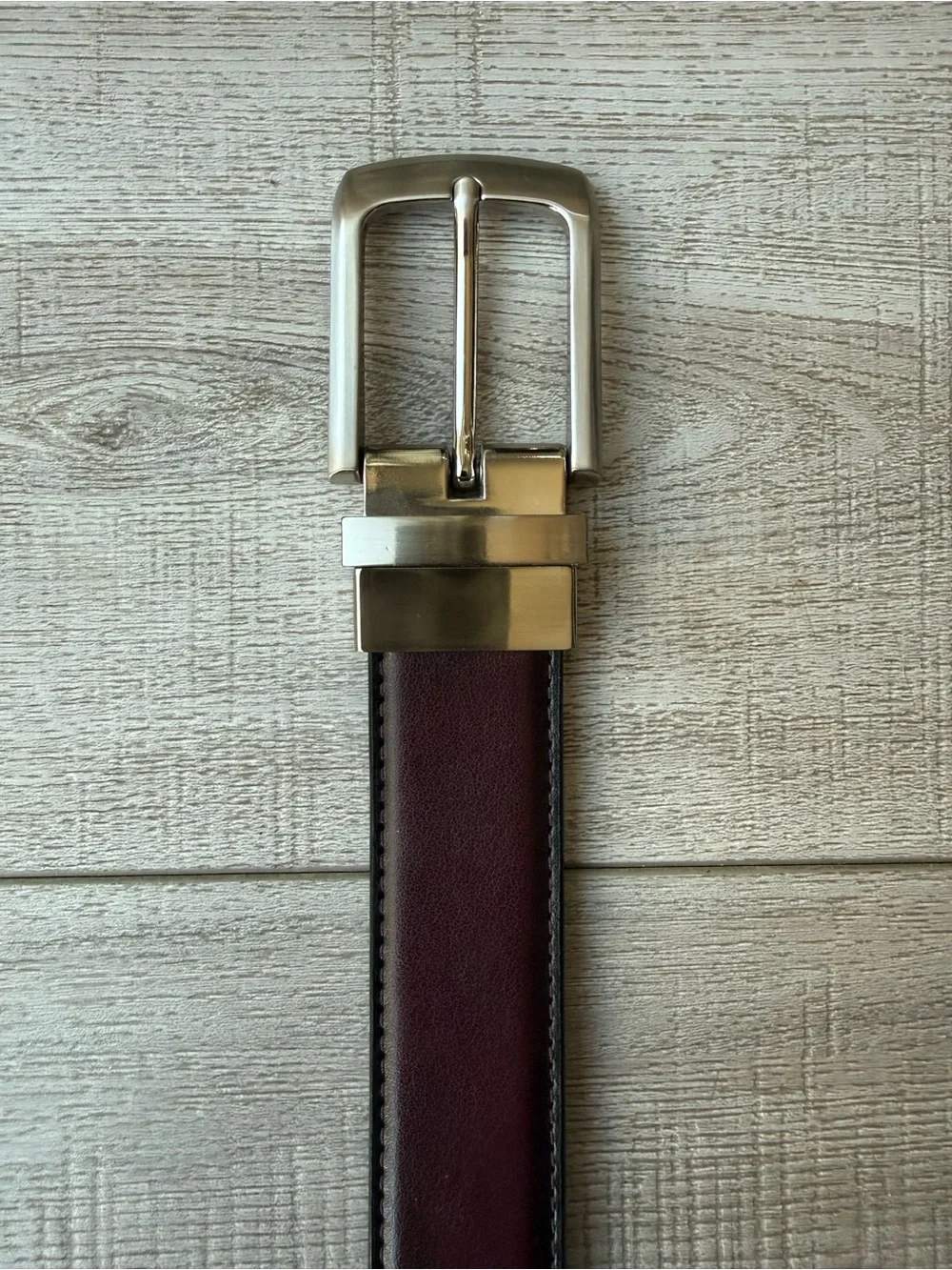 Genuine Leather Men's Double-Sided Black/Burgundy Belt